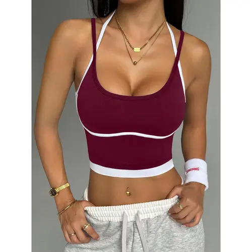 Women's Moderate Support Sports Bra, Solid Racerback High-Stretch Top for All-Seasons Yoga & Gym Wear, Women's Gym Wear, Athleisure Sports Bras, Fitted, Indoor