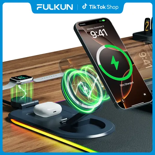 FULKUN RGB Mousepad - 3-in-1 Wireless Charging LED Mouse Pad with Wireless Charger, XXL Extended 31.5x11.8 in PC Office Accessories Desk Mat for Phones, Watches & Earbuds