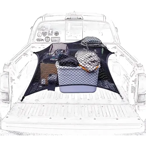 Car Essentials Truck Cargo Net Cover – Heavy Duty Pickup Bed Netting for Securing Loads, Stretch Mesh Organizer for Truck Accessories & Tools simple