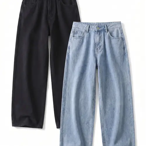 Men’s slim-fit basic straight jeans, retro washed high-waisted long pants—drapes well for a taller look, conceals bulges and slimming effect; soft, breathable, wrinkle-resistant, and wear-resistant; versatile casual long pants for everyday commuting and s