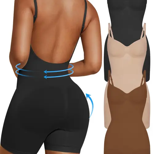 Women's Solid Minimalist Backless Adjustable Spaghetti Strap Faja Shapewear Bodysuit, Fitted Shaping, Tummy Control Butt Lifting Seamless Shaper, Women's Shapewear for All Seasons Underwear, Tummy Control Bodysuits