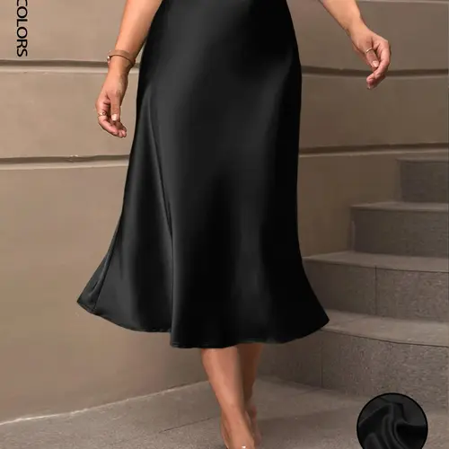 Women Elegant Satin Womenswear Bottom Skirts Solid Color High Waist Silk Midi Skirts Summer Soft Cool Smooth Fishtail Midi Long Skirts for Formal Cocktail Party Wedding Evening Daily Wear Business Commuting Outfit