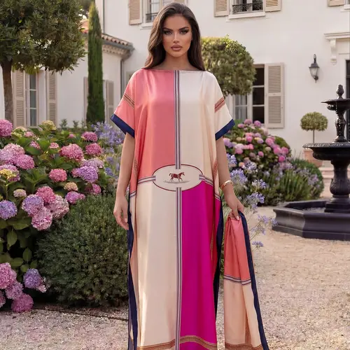 Women's Luxury Elegant Equestrian Style Silky Animal Bohemian Beach Robe Set, Chic Fashion Long Dress & Scarf, Beach Outdoor Sun Protection Matching Set, Cape