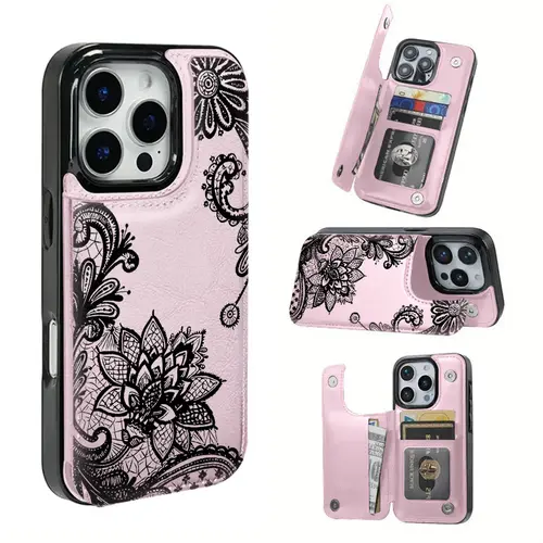 Phone case: lace flower pattern, this practical TPU material phone case has a card slot design, and has various functions such as bank card and bus card. Suitable for iPhone 16 Pro Max, 16, 15 Pro, 14 PLUS, 13, 12 Pro Max series. Can be used as a gift fo