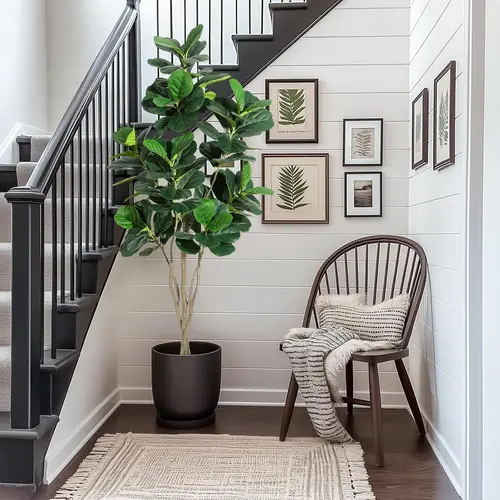 Garvee Artificial Fiddle Leaf Fig Tree, 120-152 cm (4-5 ft), Realistic Faux Ficus Lyrata with Black Decorative Pot, Eco-friendly, Maintenance-free Indoor & Outdoor Decor for Home, Office, Balcony
