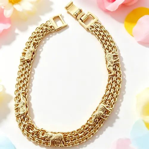 Gold-Plated Bracelets Bangles with Elephant Charm, Exquisite Trendy Wide Band Bracelet for Female, Stylish Fashion Jewelry, Exquisite Trendy Bracelet