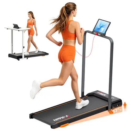Quiet Folding 3-in-1 Treadmill Walking Pad - Compact Slim Frame Home Gym Equipment, 2-in-1 Walking & Running, Lightweight, Remote Control, Mobility Wheels, LED Display, Safety Handrail, Safety Key, Adjustable Incline, Installation-Free, for Home/Office