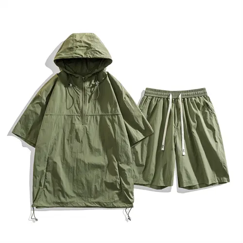 Men’s casual sports set for summer from trendy brands, quick-drying ice silk, complete outfit; men’s solid-color everyday versatile two-piece set with design flair, casual comfortable style, #fathersdaygift, #SummerWins