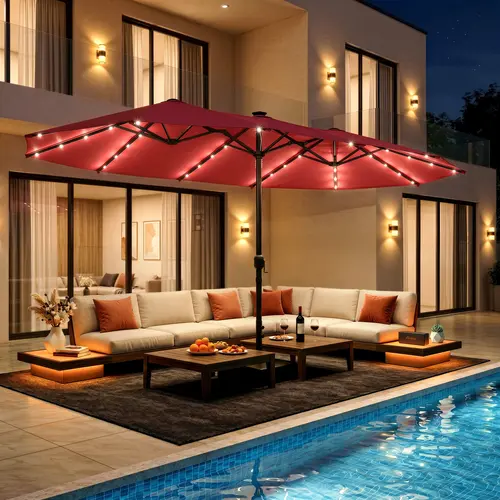 IRONCK 15FT Extra Wide Patio Umbrella with Heavy Base, 12 Ribs, SummerVibes Solar Lights, Waterproof Fabric, Wind-Resistant, Large Shade for Patio, Backyard,summerwins,outdoorfurnitureset,home decor,camping essentials