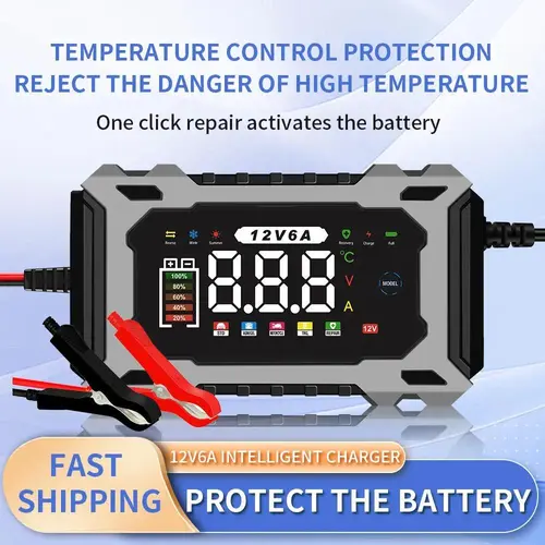 12V6A Smart Battery Charger, Maintainer & Trickle Charger for LiFePO4, Lead Acid Batteries for Motorcycle Car Truck Lawnmower Boat car battery charger, automatically stops when fully charged Automotive Restorer Kit,car accessories