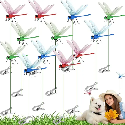 12 PCS Dragon Fly Clips for Bugs Repellent, Dragonfly Clip Bug Repellent,Fake Dragonflies, Plastic Dragonflies for Garden Stakes Decor Yard Ornaments for Hat & Horse,Fly Scare Devices for Indoor Outdoor