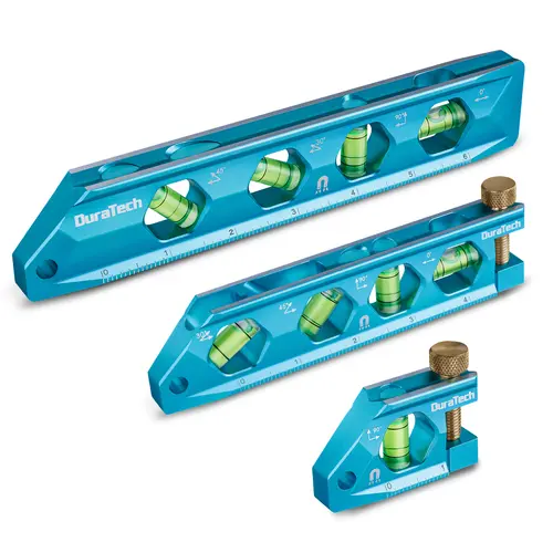 #backtoschool DURATECH 3-Piece Level Tool Set, Magnetic Torpedo Level Included 2.5", 6.25", 8" Leveler with 0°/30°/45°/90° Bubbles, V-Groove, Large Viewing Window, Aluminium Alloy Construction, SAE and Metric Scale
