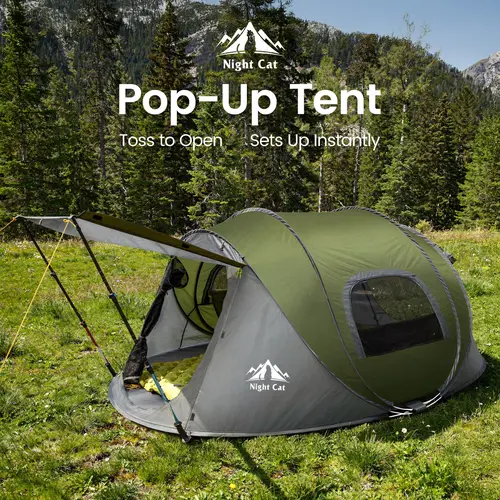 Night Cat Instant Setup Beach Tent - 3-Second Pop-Up, 40% Smaller Pack Size, 9.5'x6.6'x4' Oxford Tent for 2-4 People Family Group with Porch, 3000mm Waterproof for Beach Backyard Camping