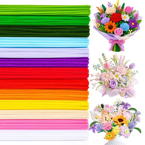 CRAFT SPOT! 1200 Pcs Chenille Stems Pipe Cleaners Bulk - 24 Assorted Colors Fuzzy Plush Bendable Craft Stems, Green Black White, DIY Flowers Kit for Kids, Room Decor, Mother's Day, Birthdays Projects