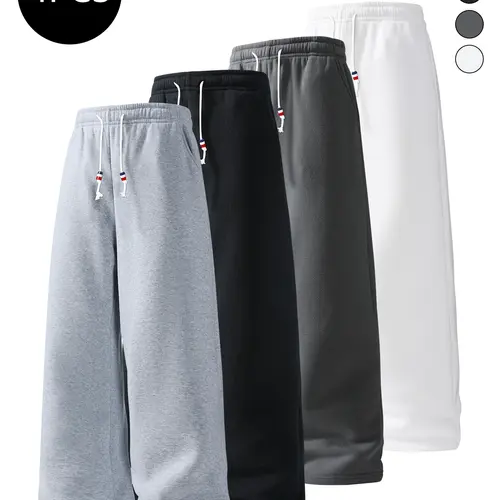 4 Pack Men’s Straight Leg Casual Pants for Spring/Autumn — Trendy High Street Style, Solid Color, Versatile Athletic Pants for Fitness, Running, and Walking