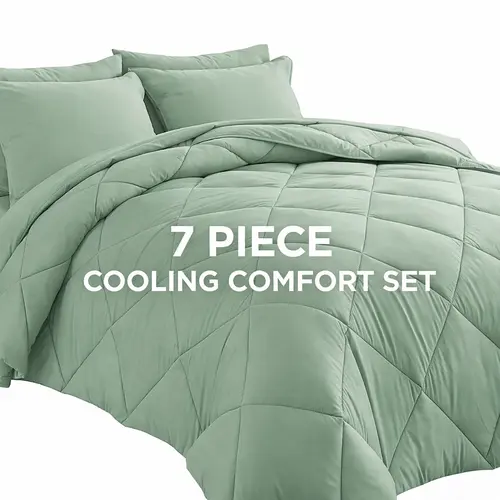 7pcs Comforter Set full size for kid's home, Soft Breathable Comforter Double-Sided, All Seasons, Full/Queen/King, 1 Quilt + 4 Pillowcases + I Flat Sheet + 1 Fitted Sheet, Machine Washable, Must-Have Bedding for Home & Dorm, For Mother's Day #Summervibes