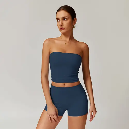 MASKERT Women's Two Piece Set Sports Cropped Tube Tank Top & Shorts, Stretchy Skin-Friendly for Sports & Outdoor Activities