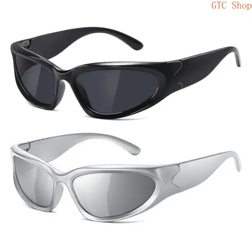 Y2K Retro Rimless Wrap Around Sunglasses for Women & Men, 2000s Futuristic Black Rave Party Shades, UV400 Polarized Lightweight Sports Fashion Eyewear Ideal for Daily Streetwear, Party & Outdoor Activities, Shopping, Men's Accessories