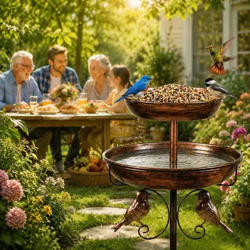 45-Inch Heavy-Duty Metal Double-Layer Outdoor Bird Bath Tub - Bird Feeder, 10.8ft Height, 5-Claw Stable Base, Large Capacity Easy-Clean Basin Saves Time, Durable Courtyard Decoration, Easy to Install Pet Grooming Supplies