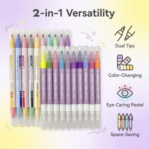 2-in-1 Dual-Tip Boxed Highlighter Pack, No-Bleed Office Stationery, Space-Saver Writing Tools for Bible Study, Back to School Haul, College School Supplies, Journaling Supplies