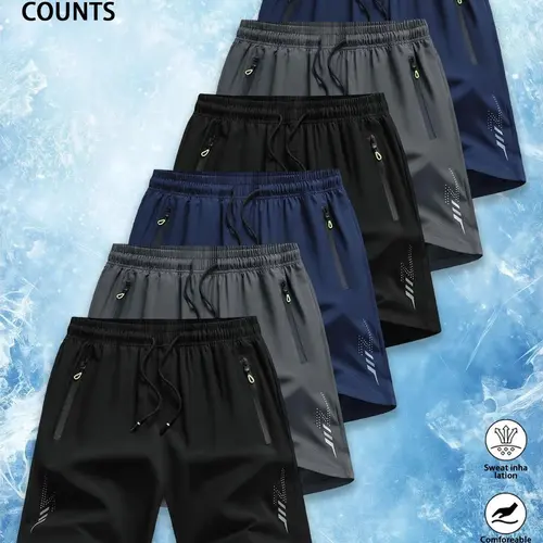 6 Counts Men's Premium  Quick Dry Athletic Shorts, Luxury Performance Cooling Drawstring Elastic Waist Casual Shorts with Secure Zipper Pockets & Reflective Detail, Designer Loose Fit Breathable Lightweight Workout Shorts for Gym, Running, Hiking,