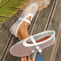 Women’s Mesh High-Top Mary Jane Flats, Breathable Fishnet Ballet Shoes with Adjustable Buckle Strap, Elastic Ankle Strap, Rubber Sole, Comfortable Slip-On Office Footwear, Mary Janes Shoes