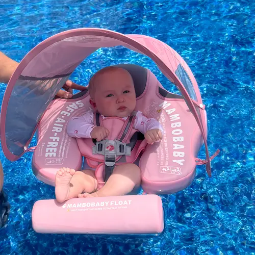 [SummerVibes] Non-Inflatable Baby Swim Float Swim Kit - Upgraded Adjustable Pearl Foam Trainer with Canopy, Tail, Solid Design for 3-24 Months Infants