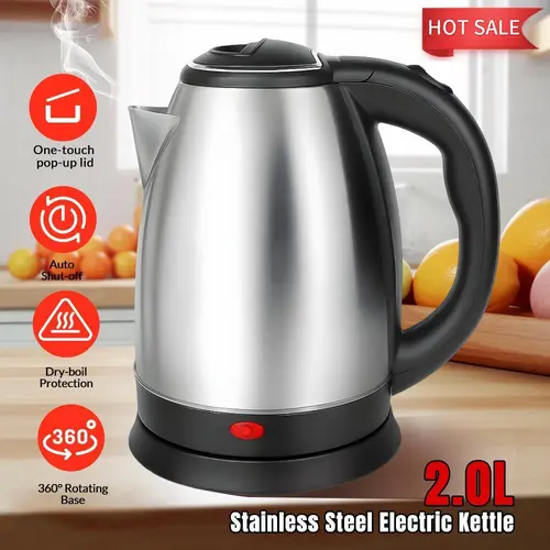 2-Liter Food-Grade SS Single-Layer Electric Tea Kettle with Button Operation, Automatic Power-Off, Dry-Burn Protection, Mirror Finish, Hand Wash Compatibility & Fast Boiling #DealsForYouDays