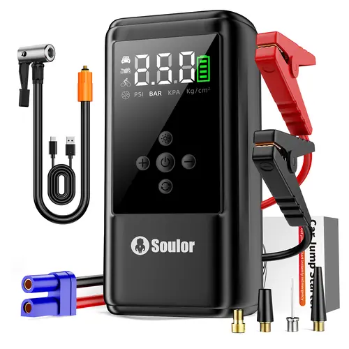 【Soulor】2026 Winter Savior – 2000A Car Jump Starter & Jump Starter with 160PSI Tire Inflator, （6400/8000)mAh Power Bank & LED Light, Reliable in -20°F, Compatible with Most Cars, Trucks (ALL Gas/6.0L Diesel), Automotive Convenience for Winter Driving