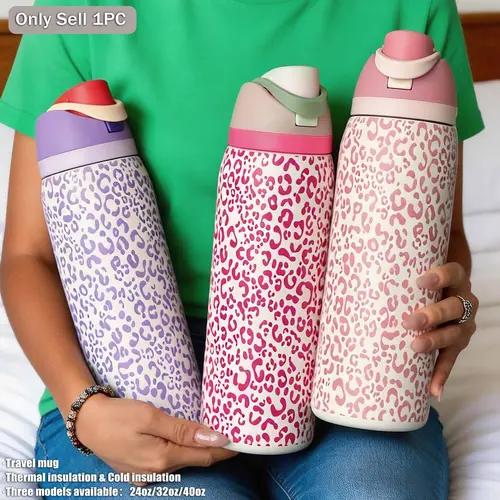 Leopard Rich Sweetheart Theme Insulated Stainless Steel Water Bottle, Insulated Vacuum Drinkware, Hydration Double-Wall Tumbler with Lid, 24–40 oz Dual-Layer Straw Design, Ideal for Sports, Travel & Office, Insulated Vacuum Flasks #GLOBAL PICKS
