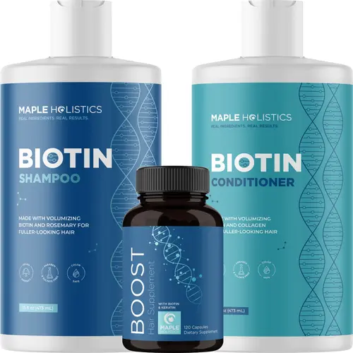Biotin for Hair Growth Treatment Set - Biotin Shampoo and Conditioner Set Sulfate Free plus Hair Loss Supplement for Women & Men with Saw Palmetto Horsetail Collagen and Keratin (2 Month Supply)