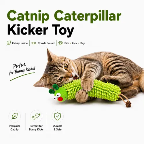 New Store Perks ！Catnip Caterpillar Plush Pillow 1Pc, Crinkle Sound Cat Toy with Catnip Head Silvervine Tail, Interactive Boredom Relief Toy for Indoor Cats