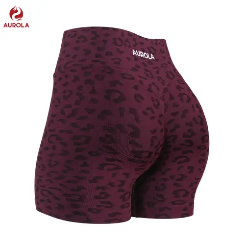 AUROLA Leopard Workout Shorts for Women,Gym Shorts Scrunch Butt Seamless Athletic Shorts