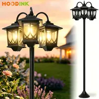 Hoodink Solar Lamp Post, Solarlights with 3-head, Outdoorlighting, Waterproof Outdoor Lamp Post Lights, Solar Outdoor Lights for Lawn, Pathway, Yard, Front/ Back Door, 60 Lumens,Decoration
