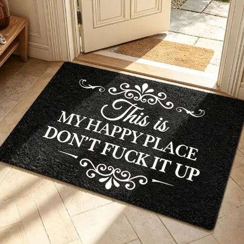 Personalized Lettering Happy Place Rectangle Doormat - Retro Look, Wrinkle Resistant, Non-Slip Indoor/Outdoor Entryway Mat, Entryway Decor, Front Door Decor, Romantic Couple Gift, Summerwins Collection Textile for Anniversaries, House Decor, Love At The D