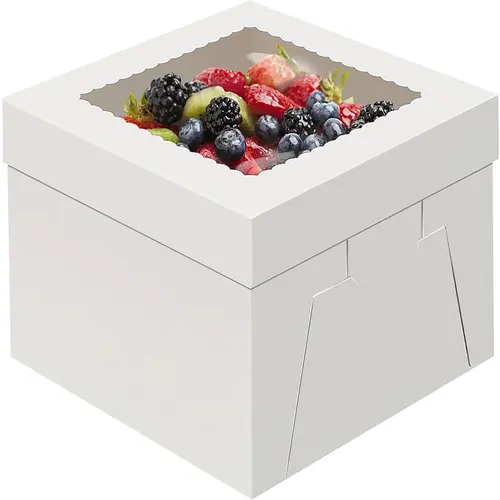 Cake Boxes 12 Inch, Disposable Cake Transport Container, Cake Carrier, White Cake Holder with Large Window, for Bakery Cookies Pies Cupcakes Pastry