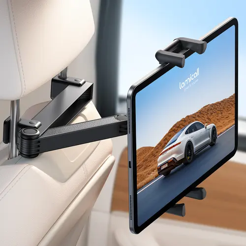 Lamicall 2026 Upgraded Car Headrest Cell Phone Holder with Rubber Pad - 360° Rotating Extendable Arm, Extend to Comfy Viewing - Compatible with 4.7-13 in iPhones, iPad Pro 13 Inch - Road Trip Accessory for Kids