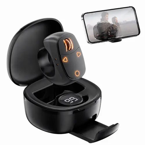 DDZJIAN Portable Rechargeable Wireless Bluetooth Ring Scroller - Smartphone Accessories with Charging Case Stand, Remote Control for Video, Reading, Selfie, Compatible with iOS 14.8+, Android 8.0+ Devices, TikTokshopbacktoschool, Camera
