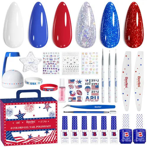 Beetles 4th of July Gel Nail Polish Kit 6 Colors Gel Polish Soak Off Uv for the 4th of July Nails Manicure DIY Nail Art Design Gift for Women #SummerVibes 4th of july outfits, Nail Care, Uv Light Gel, Beetlesgelpolish
