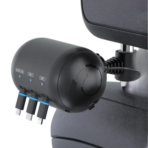 3-in-1 Retractable Backseat Charging Station Box - Fast Charge USB-C/Micro USB Car Charger, Headrest Attachment for Ride Share Users, Car Accessories
