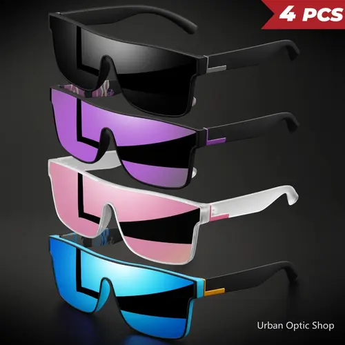 XUH 4pcs-1 Classic Colorful Square Polarized Sunglasses for Men - UV400 Protection, Anti-Glare Nylon 1-Piece Lens, Comfort Fit Eyewear for Cycling, Hiking, Daily Wear,summer outifit,travel essentials