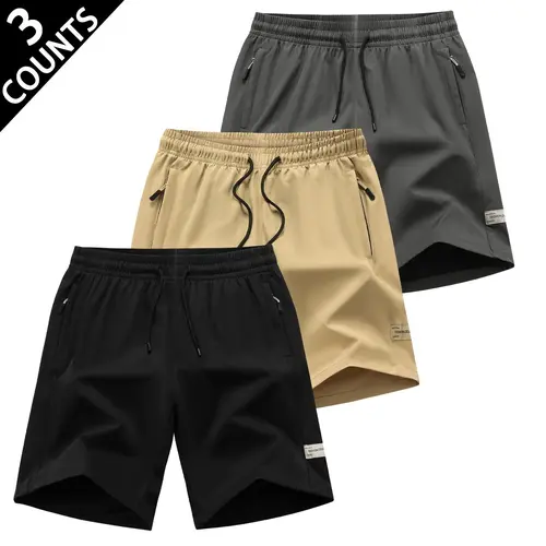 Men's 4-Pack Quick-Dry Athleisure Shorts, Elastic Waist Drawstring Menswear with Zipper Pockets, Lightweight Breathable Above-the-Knee Beachwear for Daily Wear, Workout & Outdoor Activities