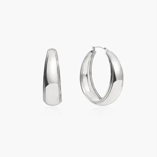 en route Orin Large Hoop Earrings in Silver, Polished Silver Finish with Rope-Textured Trim, Bold Statement Piece for Powerful and Fluid Styling