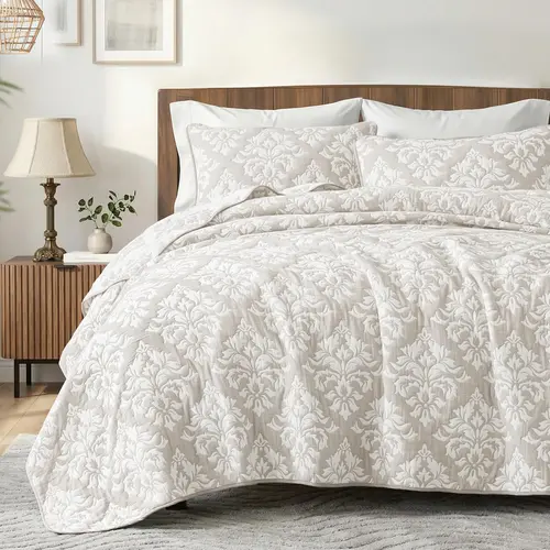 【Summer Deal】Exclusivo Mezcla Cotton Muslin Quilts In Twin/Queen/King Size, Soft Breathable Bedspread Lightweight Prewashed Bed Coverlet With 1 Pillow Sham For Twin size,2 Pillow Shams for King/Queen, Boho Pattern Yarn Quilt Bedding Set for All Seasons