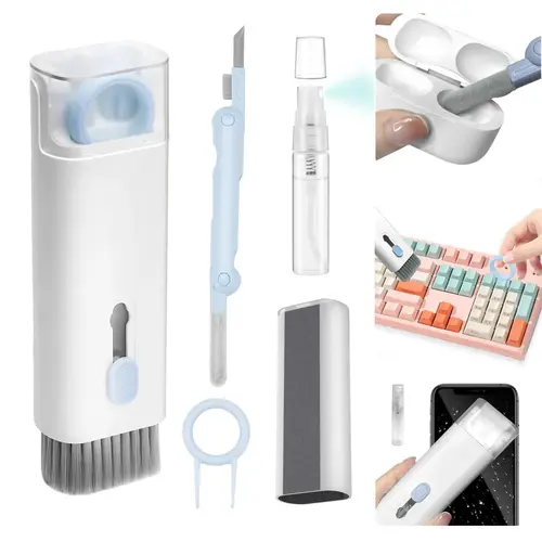 7-in-1 Compact Portable Electronic Cleaning Kit - Durable Nylon Bristles, Easy Key Removal, for Smartphones, Cameras, Earbuds | Portable Cleaning Kits for Gadgets