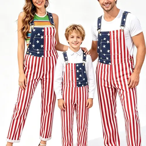 Yuanbang Family 250th Anniversary 4th of July American Flag Overalls Pants USA Stretchy Denim Romper Memorial Day Coveralls Patriotic Gifts Workwear Summer Jumpsuits Fashion Daily Outdoor Matching Outfits