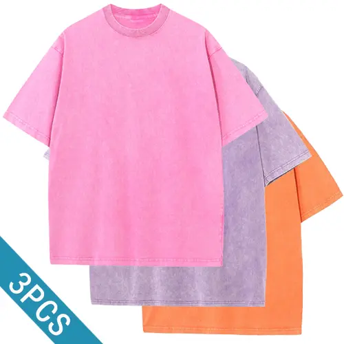 Unisex 3-Pack Heavyweight Cotton T-Shirts, Retro Acid Wash Round Neck, Loose Plus Size Tops for Casual & Sports,back to school,back to school shopping, Baggy, Shortsleeve