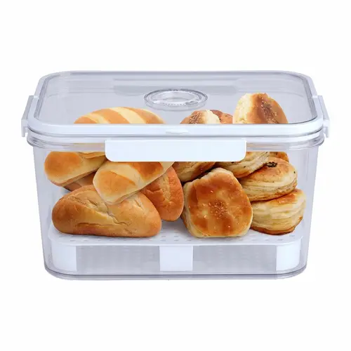 BPA-Free Food-Grade Plastic Bread Storage Bin - Kitchen Countertop Container with Lid, Date Tracker, Portable Handle for Easy Table Trips, Detachable Drain Tray, Spacesaving Box for Homemade Bread/Toast, Back to School Haul, Carry to Picnics
