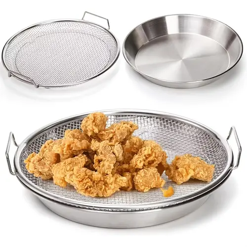 Stainless Steel 2-Piece Oil Filter Bracket + Tray Kitchen Accessory Set - Reusable Grill Sieves and Colanders for Oil Filtration, Barbecuing, Grilling - Ideal for Barbecue Enthusiasts