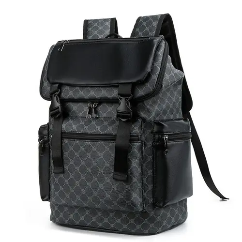 2026 Spring New Arrival Retro Pattern Streetwear PU Backpack for Men, Large Capacity Multi-Functional Casual Student Backpack